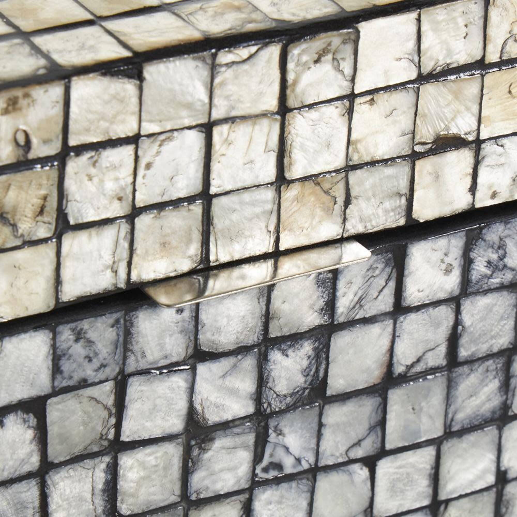 Gray Mother of Pearl Shell Geometric Handmade Square Mosaic Storage Box Set